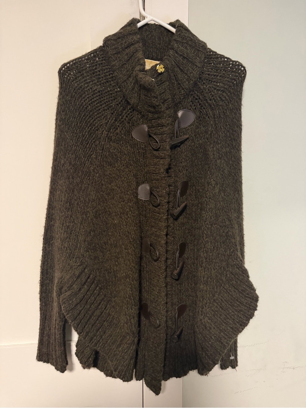 MICHAEL Michael Kors Olive Brown Toggle Knit Cape